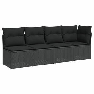 vidaXL 4 személyes fekete polyrattan kerti kanapé párnával kép