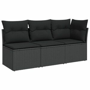 vidaXL 3 személyes fekete polyrattan kerti kanapé párnákkal kép