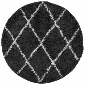 vidaXL fekete és krém hosszú szálú bozontos modern szőnyeg Ø 120 cm kép