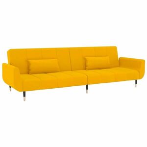 Kétszemélyes sárga bársony kanapéágy 2 párnával kép