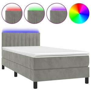 vidaXL világosszürke bársony rugós és LED-es ágy matraccal 100x200 cm kép