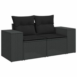 vidaXL 2 személyes fekete polyrattan kerti kanapé párnával kép
