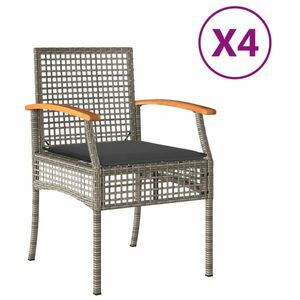 vidaXL 4 db szürke polyrattan és akácfa kerti szék párnákkal kép
