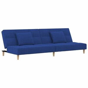 Kétszemélyes kék szövet kanapéágy két párnával kép