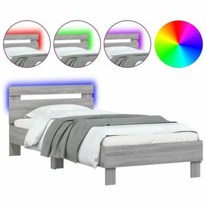 vidaXL szürke sonoma színű ágykeret fejtámlával és LED-ekkel 90x200 cm kép