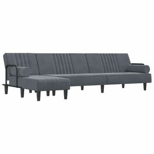 vidaXL sötétszürke L-alakú bársony kanapéágy 260x140x70 cm kép