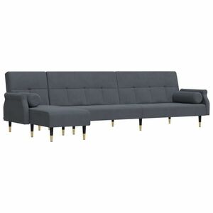 vidaXL sötétszürke L-alakú bársony kanapéágy 271x140x70 cm kép