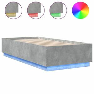 vidaXL betonszürke szerelt fa ágykeret LED-del 90 x 200 cm kép