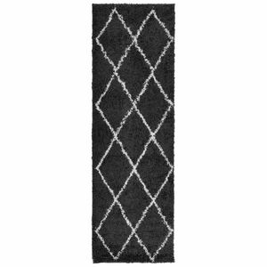 vidaXL fekete és krém hosszú szálú bozontos modern szőnyeg 80 x 250 cm kép