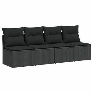 vidaXL 4 személyes fekete polyrattan kerti kanapé párnával kép