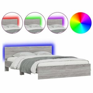 vidaXL szürke sonoma színű ágykeret fejtámlával és LED-del 160x200 cm kép