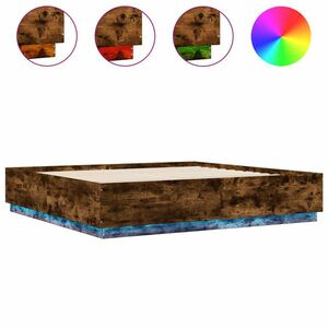 vidaXL füstös tölgy színű szerelt fa ágykeret LED-del 200 x 200 cm kép