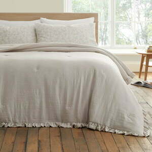 Bézs ágytakaró franciaágyra 220x230 cm Soft Washed Frill – Bianca kép