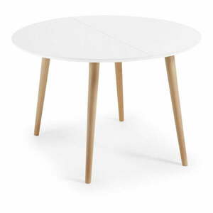 Fehér bővíthető étkezőasztal fehér asztallappal ø 120 cm Oqui – Kave Home kép