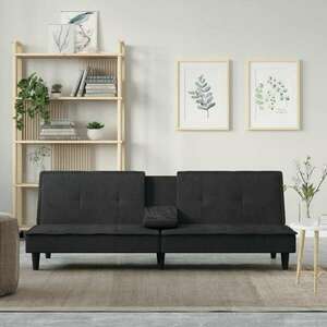 vidaXL fekete bársony kanapéágy pohártartókkal kép