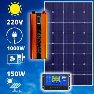 220V/12V napelem rendszer 150W panel 1000W inverter + töltésvezérlő kép