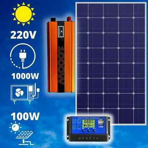 220V/12V napelem rendszer 100W panel 1000W inverter + töltésvezérlő kép