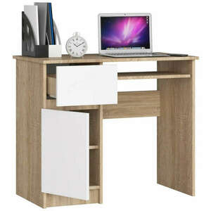 Íróasztal Akord Furniture 90 cm, sonoma tölgy-fehér (bal) kép