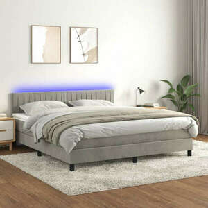 vidaXL világosszürke bársony rugós és LED-es ágy matraccal 160x200 cm kép