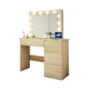 Fésülködőasztal/smink, tölgy, tükörrel és LED-ekkel, 94x43x141 cm kép