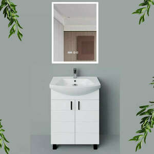 MART 65 cm széles álló fürdőszobai mosdószekrény, fényes fehér, f... kép