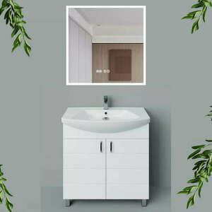 MART 75 cm széles álló fürdőszobai mosdószekrény, fényes fehér, k... kép