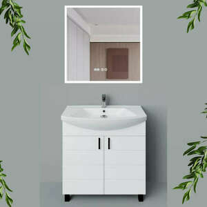 MART 75 cm széles álló fürdőszobai mosdószekrény, fényes fehér, f... kép