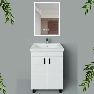 HÉRA 65 cm széles álló fürdőszobai mosdószekrény, fényes fehér, f... kép