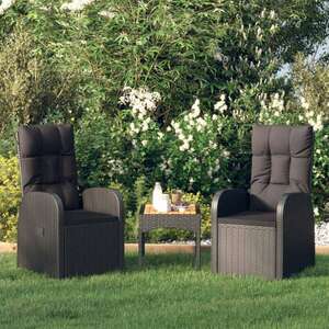 vidaXL 2 db fekete dönthető polyrattan kerti szék párnával kép