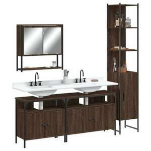 vidaXL 4 részes barna tölgy színű szerelt fa fürdőszobai bútorszett kép