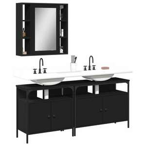 Fekete szerelt fa fürdőszobaszekrény tükörrel kép