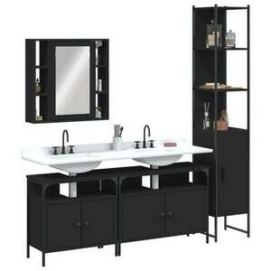 vidaXL 4 részes fekete szerelt fa fürdőszobai szekrényszett kép