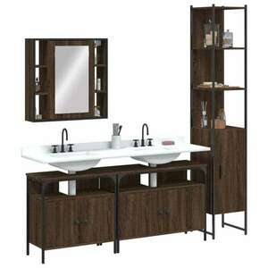 vidaXL 4 részes barna tölgy színű szerelt fa fürdőszobaszekrény-szett kép