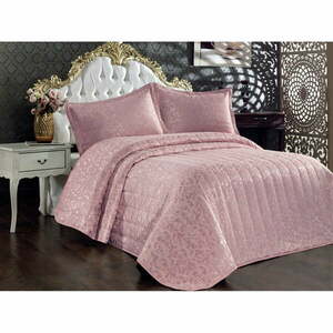 Rózsaszín pamut steppelt ágytakaró és párnahuzat szett franciaágyra 240x260 cm Bulut – Mijolnir kép