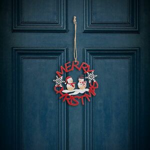 Karácsonyi dekoráció - fa, piros hóember - 10 cm kép