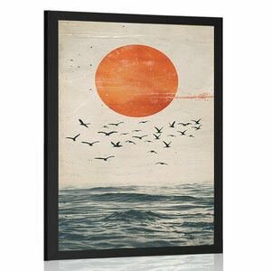 Plakát japandi hold a tenger felett kép