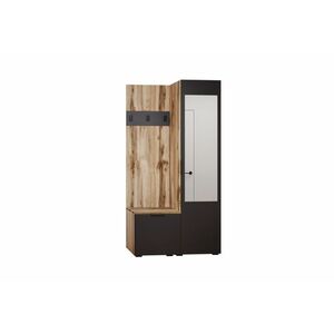 LOMIR 1 előszoba összeállítás + tükör, 93, 5x185x50, tölgy wotan/fekete kép