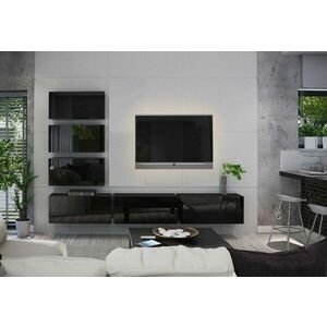 ELPASO 4 nappali fal + polcok, fekete/fekete magasfényű kép