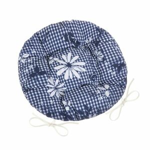 Bellatex DITA kocka virággal kerek steppeltszékpárna kék, 40 cm, 40 cm kép