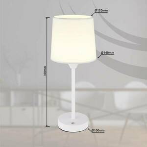LED-es újratölthető asztali lámpa Lunki, fehér, magasság 35 cm, szövet, CCT kép