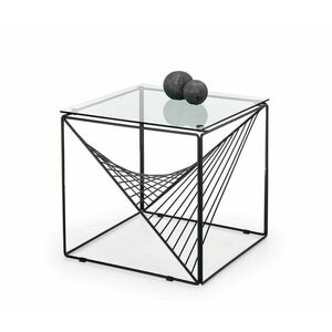 Üveg dohányzóasztal, geometriai formás kerettel, fekete fém - GIBEON - Butopêa kép