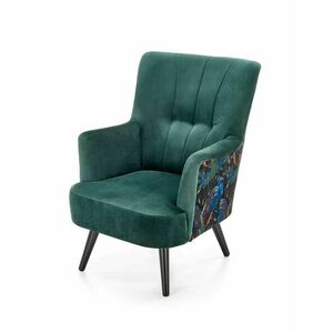 Bársonyszövet karfás fotel, páva mintával, fenyőzöld - PRIORE - Butopêa kép