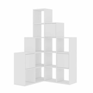 Sarok könyvespolc tároló dobozokkal, fehér 150 cm - PYRAMIDE - Butopêa kép