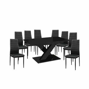 Maasix BKG Magasfényű Fekete 8 személyes étkezőszett Fekete Coleta székekkel kép