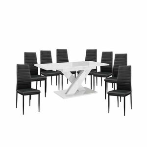 Maasix WTG Magasfényű Fehér 8 személyes étkezőszett Fekete Coleta székekkel kép