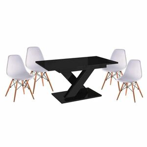 Maasix BKG Magasfényű Fekete 4 személyes étkezőszett Fehér Didier székekkel kép