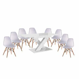 Maasix WTG Magasfényű Fehér 8 személyes étkezőszett Fehér Didier székekkel kép