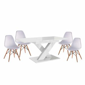Maasix WTG Magasfényű Fehér 4 személyes étkezőszett Fehér Didier székekkel kép