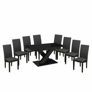 Maasix BKG Magasfényű Fekete 8 személyes étkezőszett Szürke Vanda székekkel kép