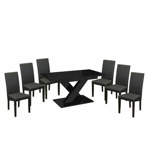 Maasix BKG Magasfényű Fekete 6 személyes étkezőszett Szürke Vanda székekkel kép